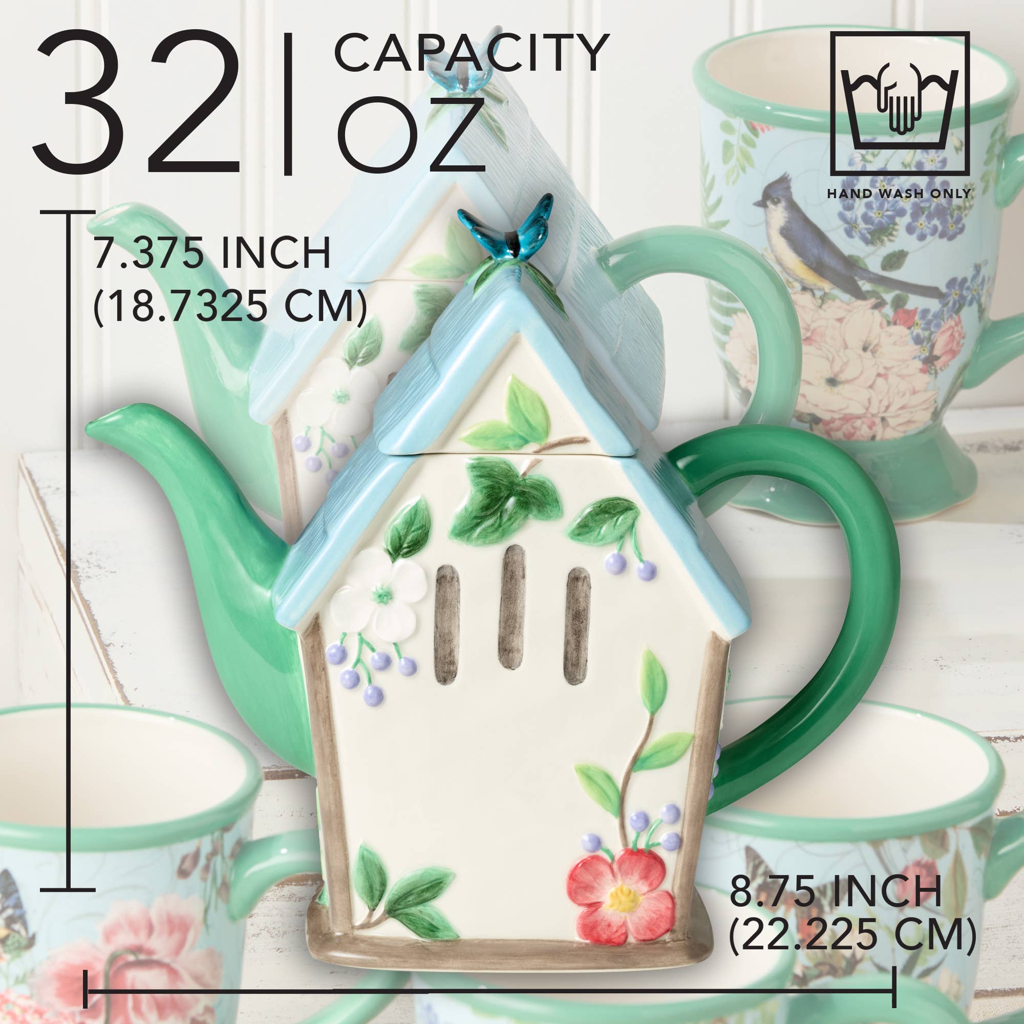 Certified International - Wholesale Theepot - Flora 3D vogelhuis theepot 950 ml, 16,5 x 16,5 x 26 cm2