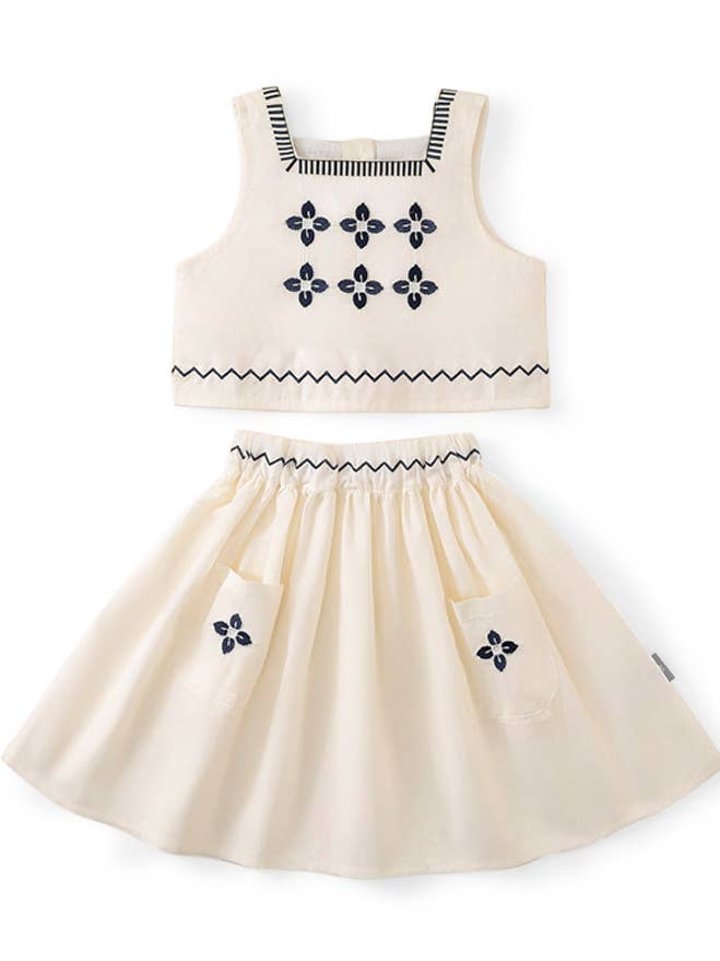 Blue Floral Embroidered Dress Set for Girls for wholesale by CHANG EN LLC