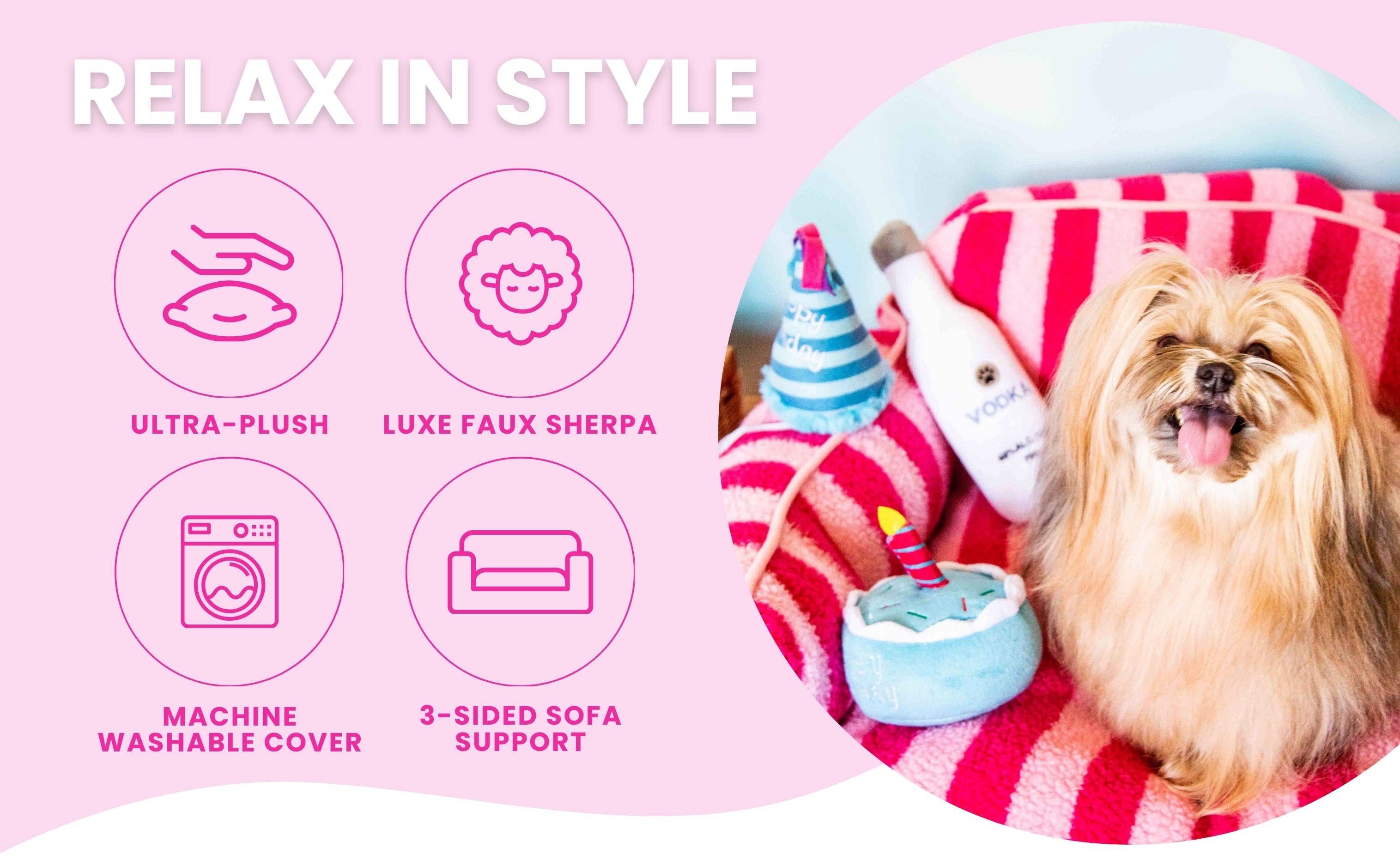 Glow Pups - Vendita all'ingrosso Letto - Cani - Graziosa cuccia per cani a righe rosa2