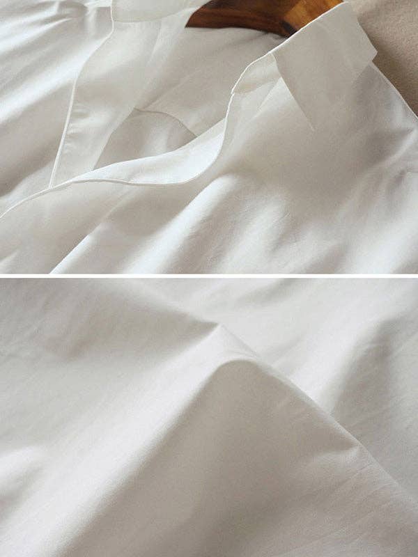 WHITE Casual Short Sleeves Loose Solid Color Lapel Collar Blouses&Shirts Tops for wholesale on Faire3