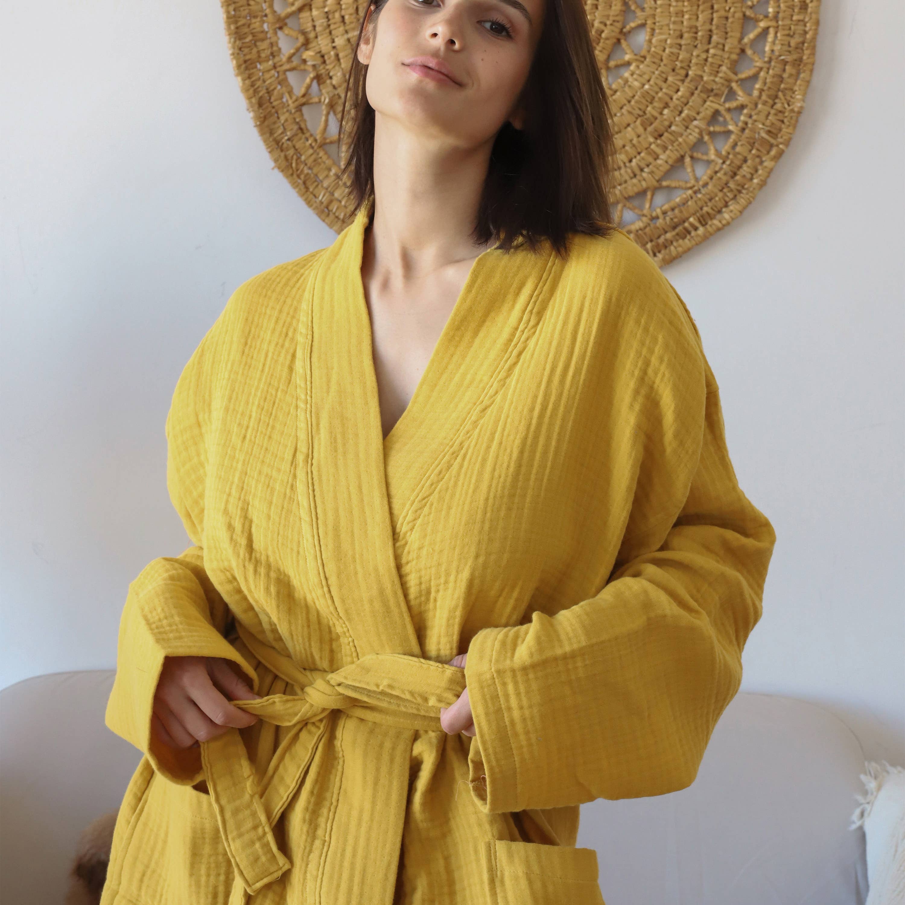 Vivamaison - Wholesale Robe - Unisex - Luxury 4 Layer Muslin Bathrobe, Natural Cotton Spa Comfort33