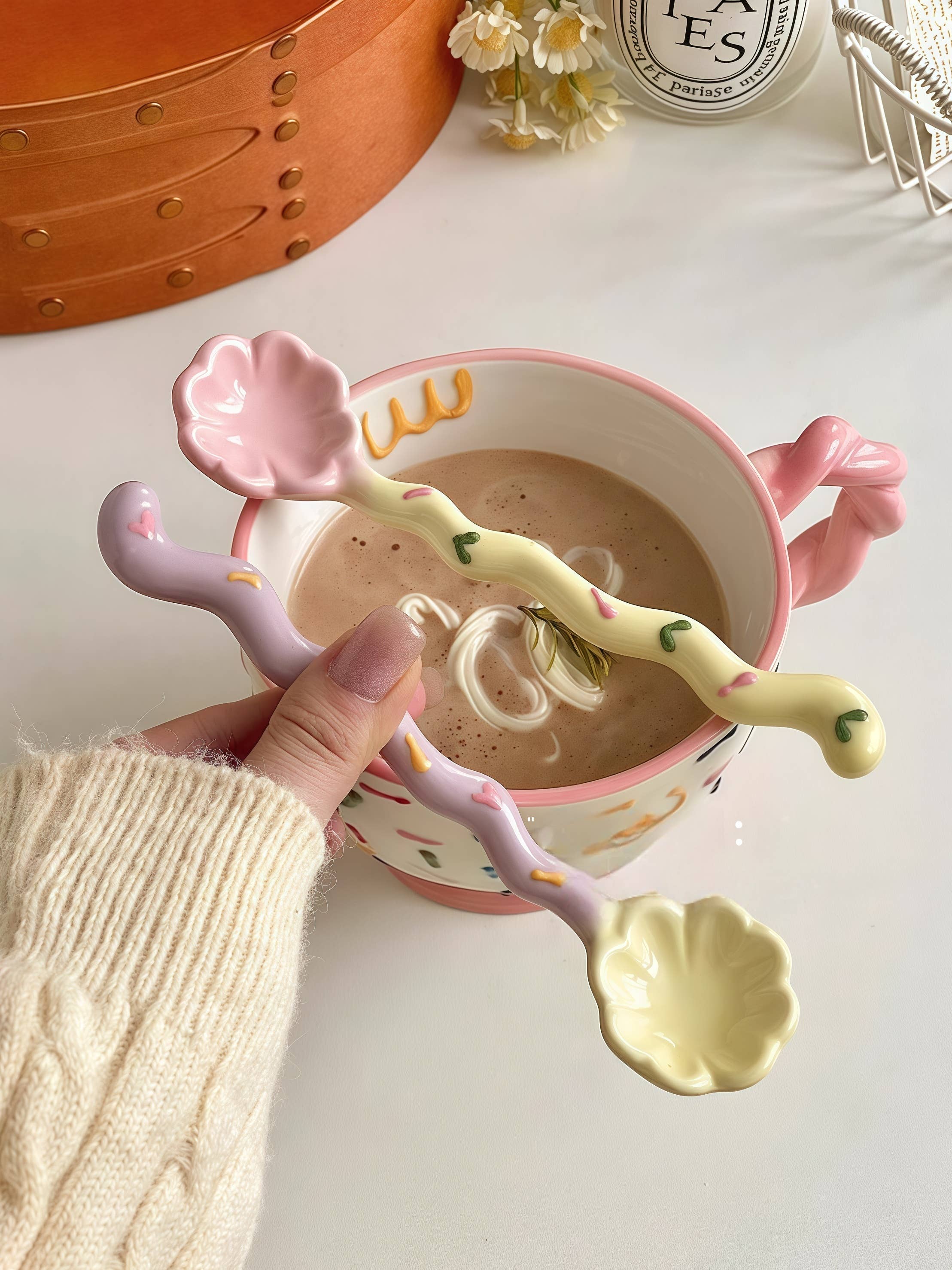 Otterware - Wholesale Table Spoon (Cutlery) - Whimsical Wavy Handle Flower Ceramic Dessert Spoons 4 colors7