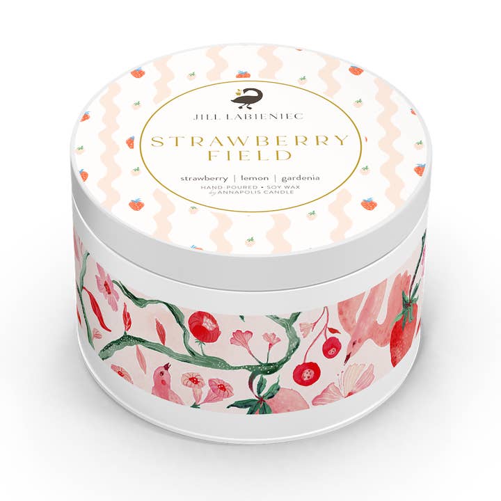 Strawberry Field Travel Candle by Jill Labieniec for wholesale by Annapolis Candle