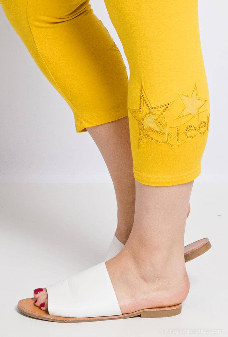 Pomme Rouge Paris - Wholesale Athletic/Lounge Leggings - Women's - Plus size yellow cropped leggings (B209)3