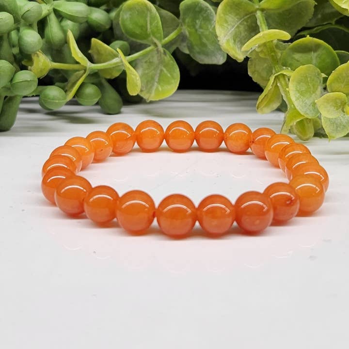 Pulsera de piedras preciosas de calcita naranja, elásticas, 8 mm, 7.5 pulgadas de largo para venta al por mayor de Meraki Gemstones