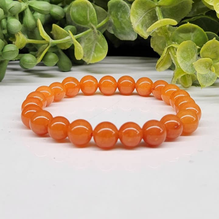 Meraki Gemstones - Wholesale Beaded Bracelet - Orange Calcite Gemstone Bracelet Stretchable 8mm Beads7.5"L