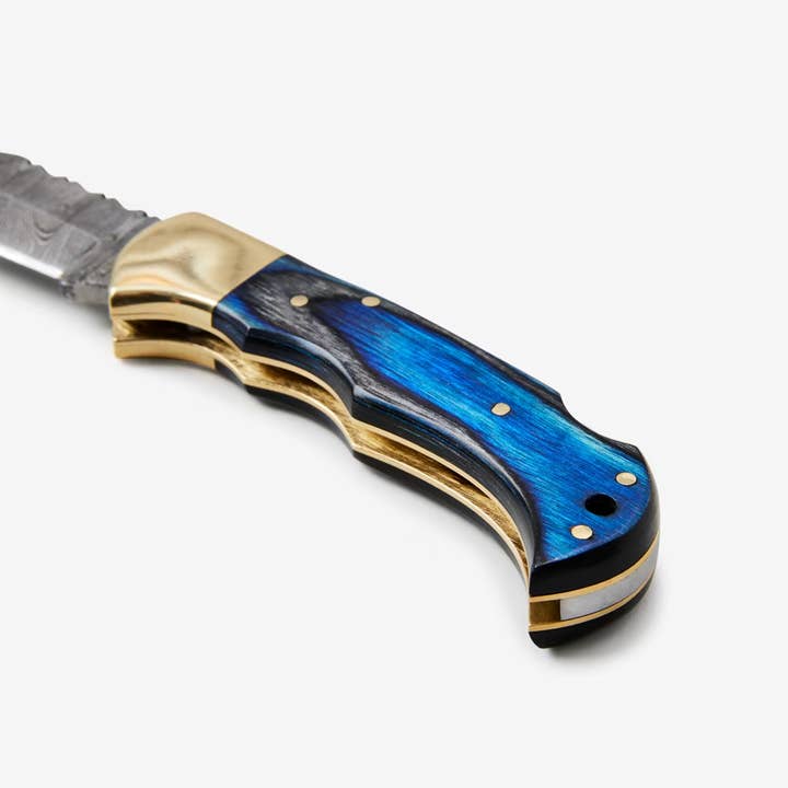 Titan International - Wholesale Pocket Knife/Holder - Blue Diamond Wood folding knife with Leather Sheath
