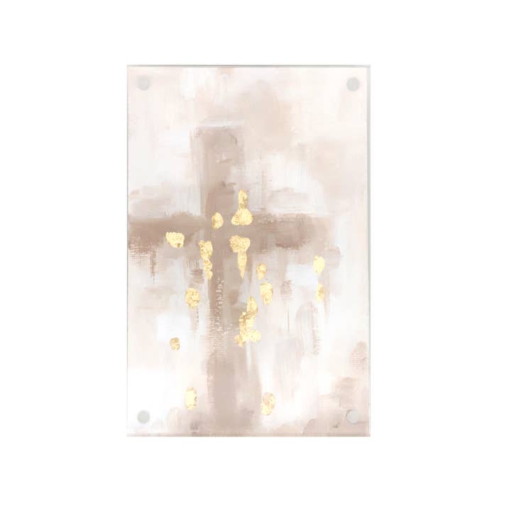 Acrylic Cross Art with Gold Foil - Tan for wholesale by Mads Studio & Co.