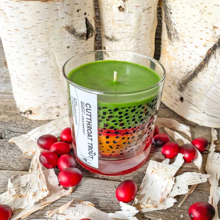 Fly Fish Wyoming - Wholesale Jar/Filled Candle - Wyo Cutthroat Trout Pattern Candle4