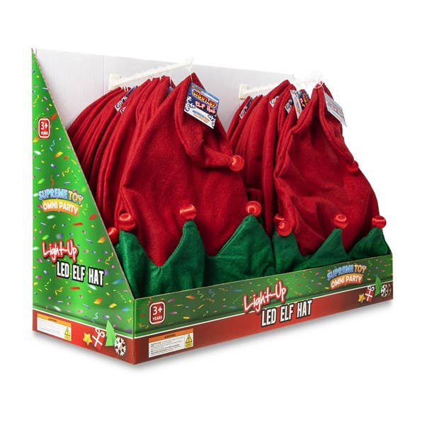 Windy City Novelties - Wholesale Santa Hat - LED Elf Hats 24-Unit Retail Counter Display