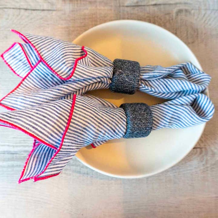 West Coast Handmade - Wholesale Dinner & cloth napkin - Curated 100% Linen Napkins - Blue Pin Stripe (Hot Pink)