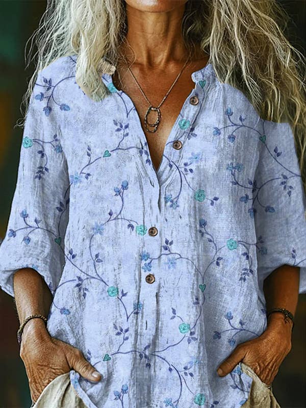 Rosa Clothing - Wholesale Shirt - Women's - Women Vintage Floral Print Long Sleeve Casual Boho Blouse20