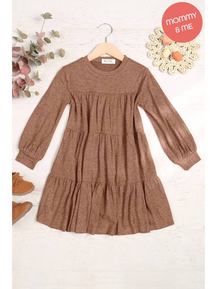You & Me - Wholesale Dress - Kids - YMD10064TKV-KIDS PUFF LONG SLEEVE TIERED HACCI BRUSHED DRESS1