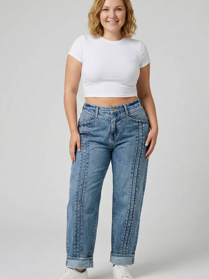 P81988ML-PLEATS BARRIL para venta al por mayor de SAIGE DENIM