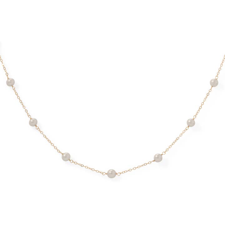 Collar de 16 pulgadas con nueve perlas cultivadas de agua dulce, chapado en oro para venta al por mayor de Silver Stars Collection