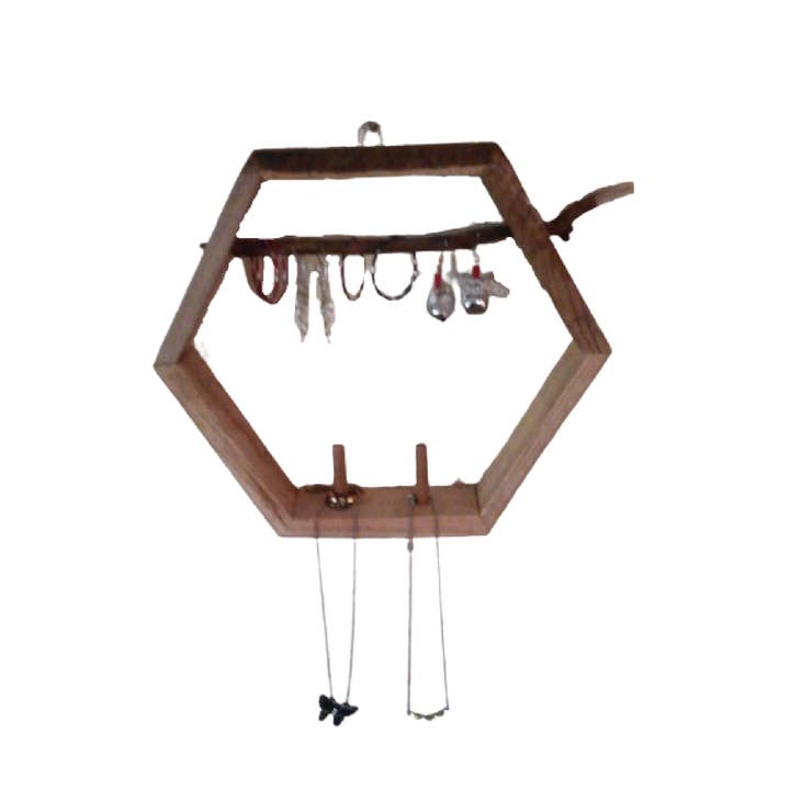 Hexagon Jewelry Holder, Rustic Neckless Display, Reclaimed for wholesale by Canary Hill Works