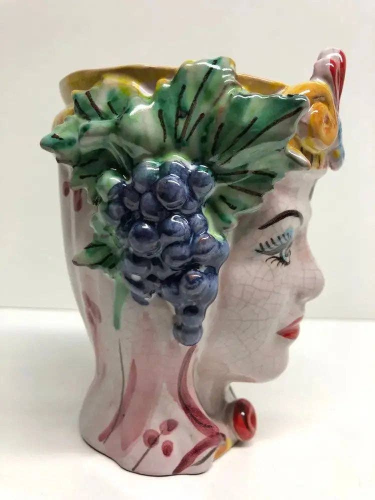 DD Ceramiche Siciliane - Venta al por mayor Figura decorativa - Cerámica clásica de cabezas moras de Caltagirone, craquelado, 15 cm de alto y 12 cm de largo3