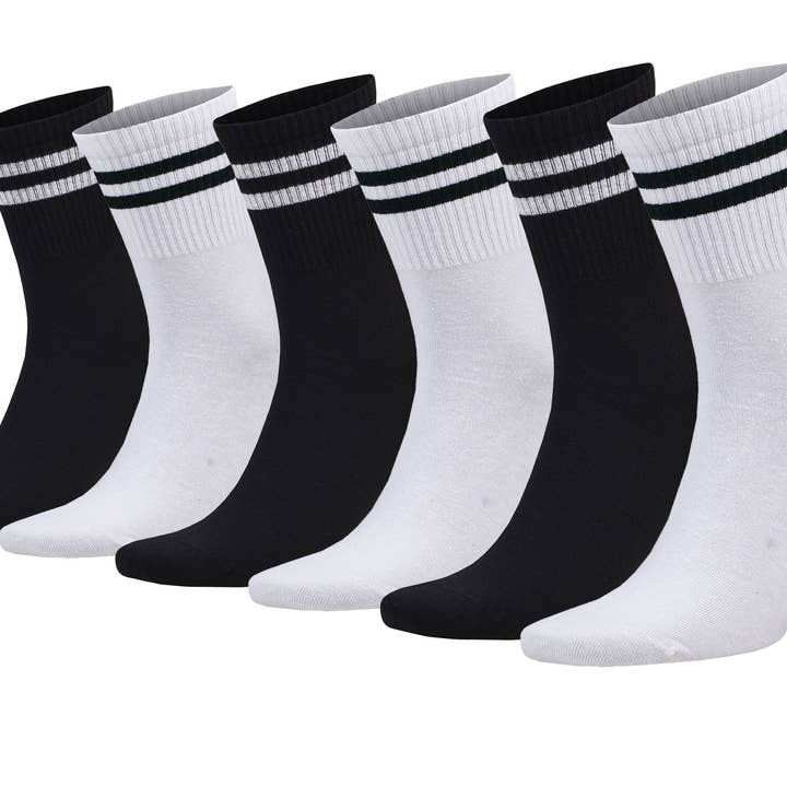 Tennis Crew Socks for Men Cotton Athletic Striped Extra Thin 6 Pairs Shoe Size 5 to 10 for wholesale by Mars Outlet Store LLC