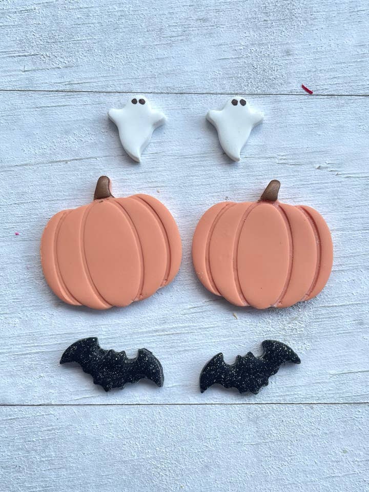 Peach Halloween Stud Set Handmade Clay Earrings for wholesale by KBH CREATIONS