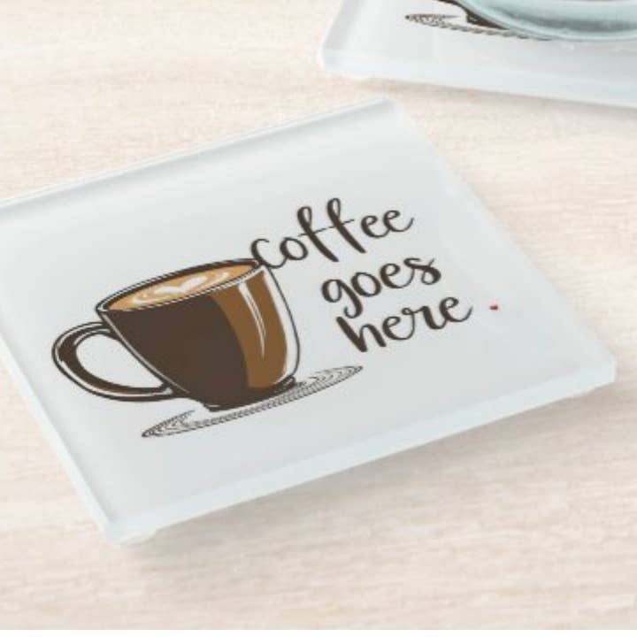 Ensemble de sous-verres en verre "Le café va ici" pour la vente par Resinate By KS / by KRISTIN SMITH