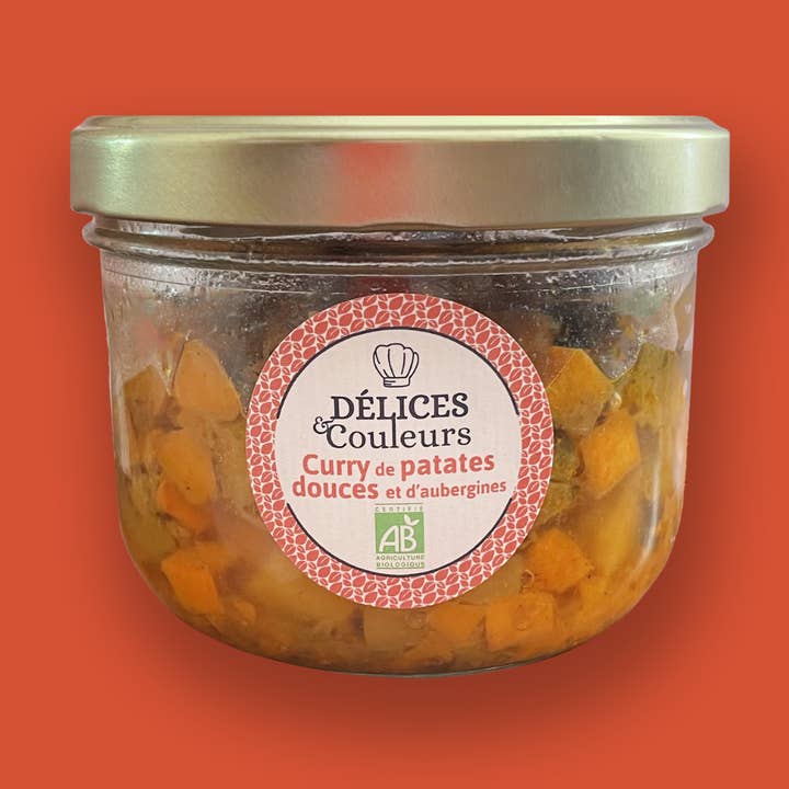 Délices & Couleurs, la cuisine en bocal – wholesale Hyllstabil färdiglagad måltid – Sötpotatis och aubergine Curry 300g EKOLOGISK