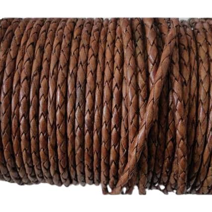 Oslo Round Braided Leather Cord - 8mm - Walnut for wholesale by Sun Enterprises B.V.