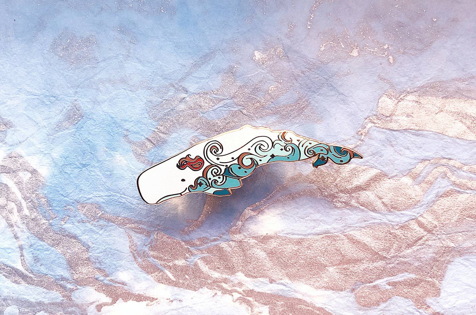 Alum and Ink - Wholesale Lapel Pin/Button - Waves Sperm Whale (Fire in the Sky) Pin4