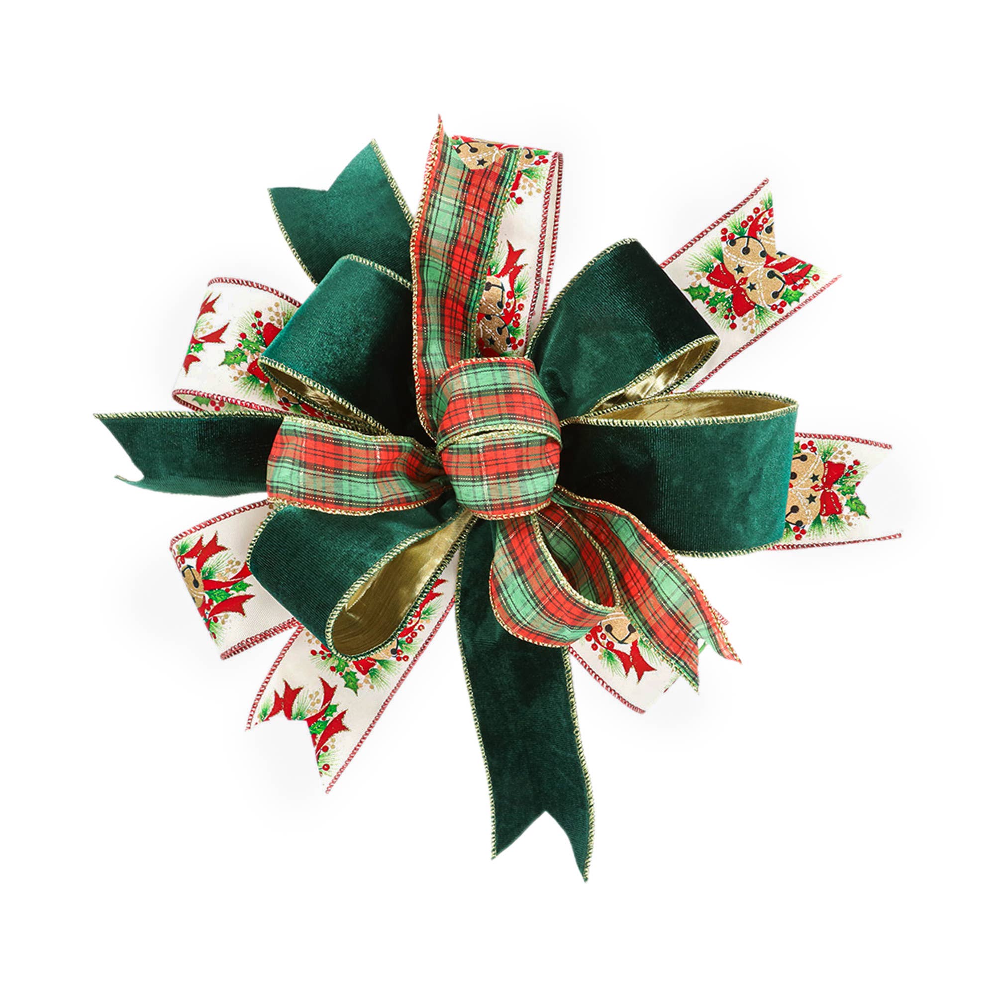 LA Ribbons Wholesale – fita para embrulhar presentes por atacado – Fita de Natal com Arame 2 1/2" | Sinos Brancos c/ Azevinho | Rolo de 10 Jardas6