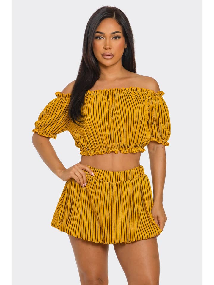 2pc Bubble Skirt Striped Under Shorts for wholesale by FashionShowcase