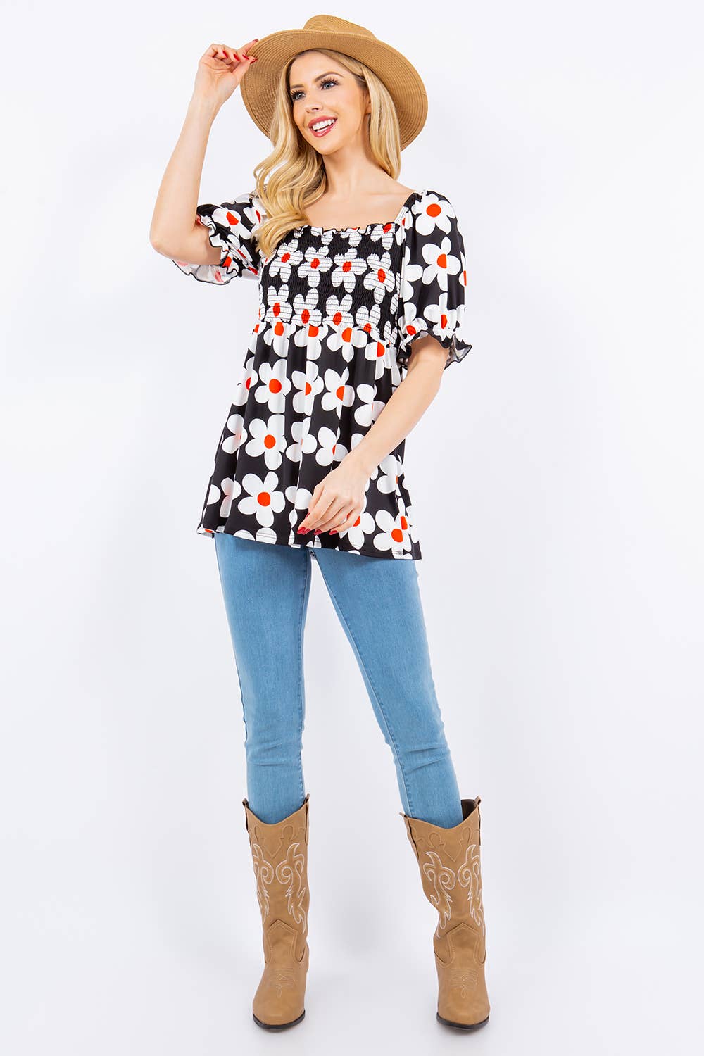 Celeste Clothing - Vendita all'ingrosso Tunica - Donna - TOP CON STAMPA FLOREALE CON MANICHE A PALLONCINO -CT43822A8