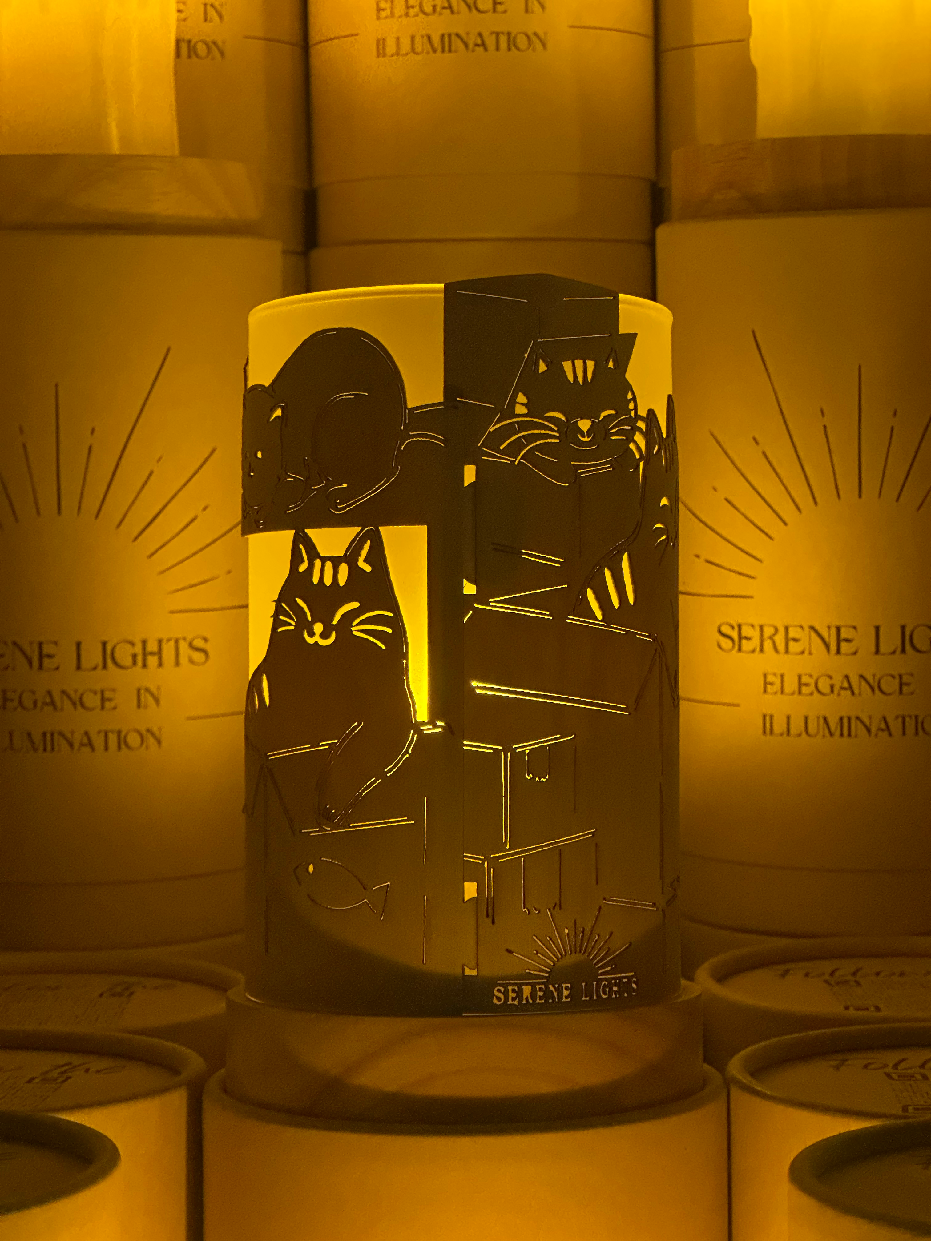 Serene Lights - Wholesale Flameless Candle - Cats & Boxes, Decorative Candle Holder – Laser Etched, Handmade Wood Veneer, Rechargeable LED Candle4