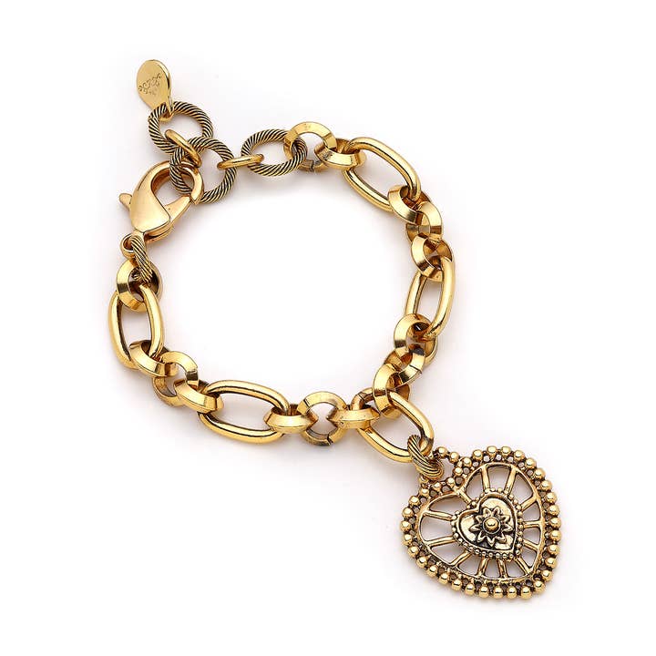 Marie Gold Plated Heart Charm Chain Bracelet for wholesale by Mon Reve