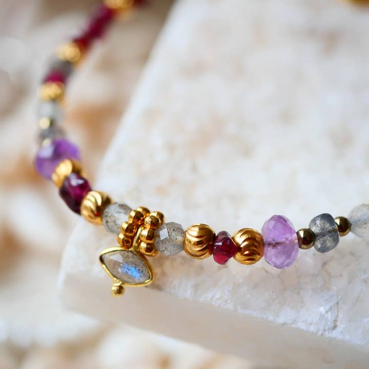GINANDGER - Wholesale Beaded Bracelet - SANCHAR Bracelet - Garnet, Labradorite, Amethyst5