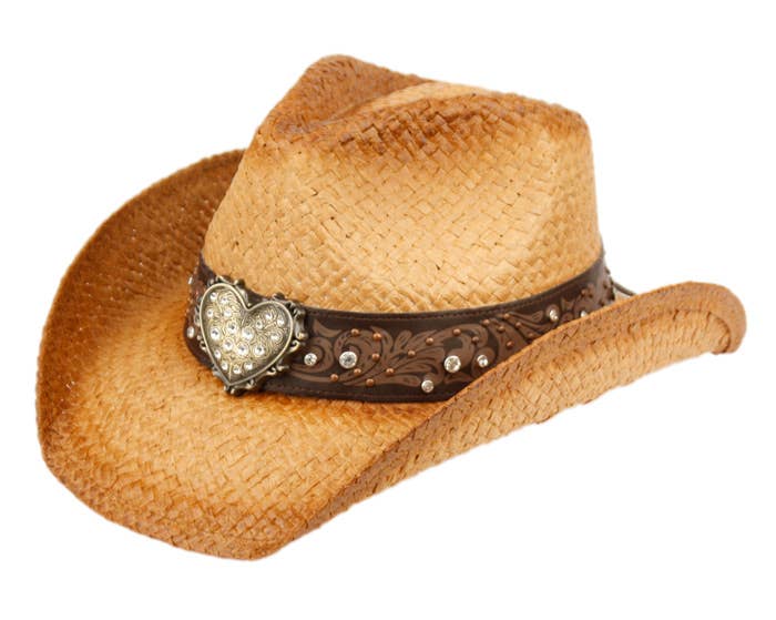 Epoch hats - Vente Chapeau de cowboy – femme - Chapeau de cowboy à la mode avec badge en forme de cœur et clous0