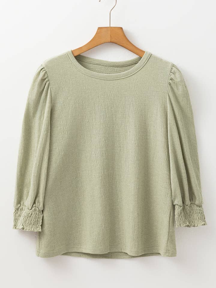 Laurel Green Textured Round Neck Half Sleeve Blouse for wholesale on Faire