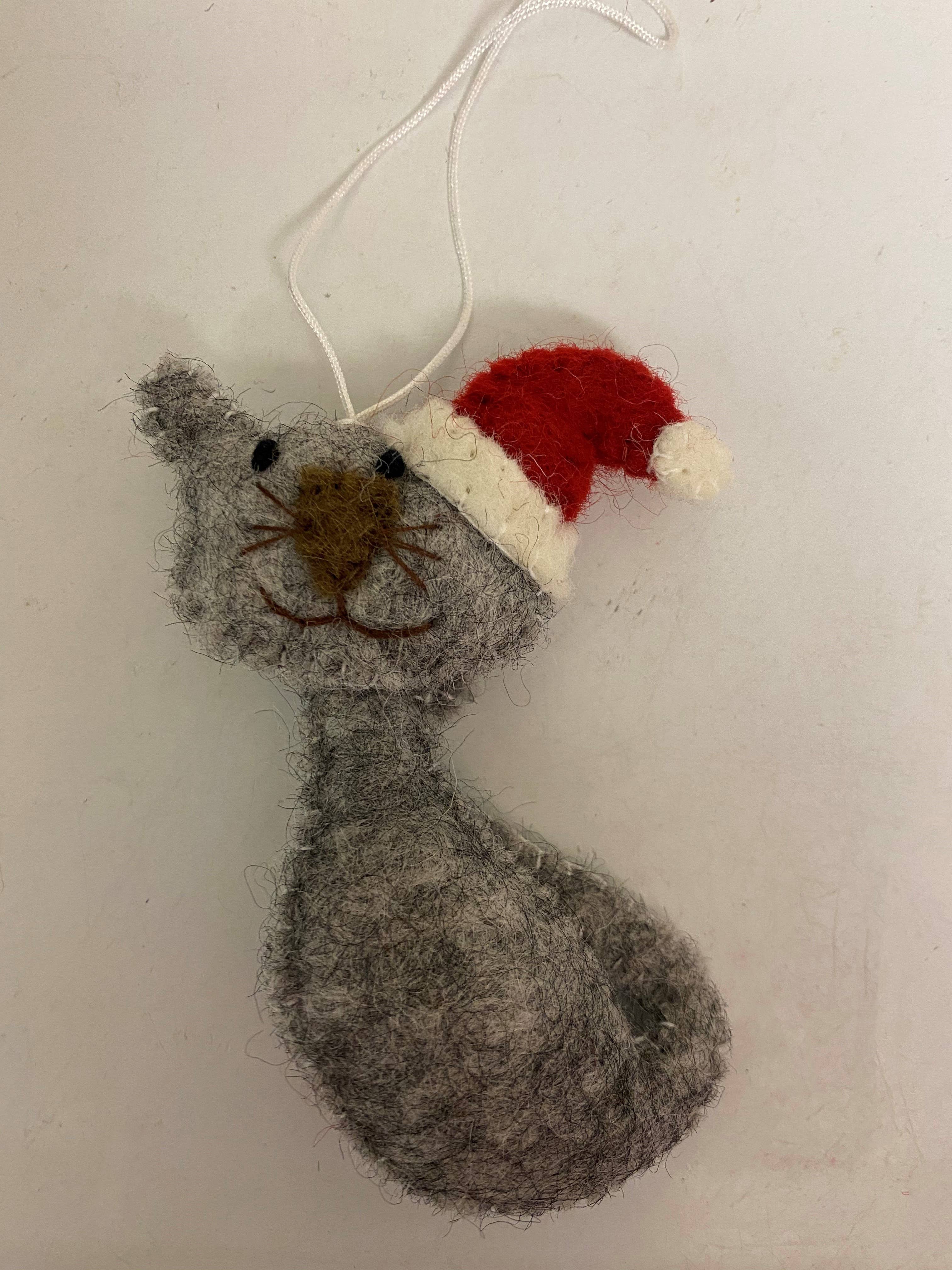 cerruti home – wholesale Ornament – Felted Wool "Christmas Cat" ornament, available in 5 Colors5