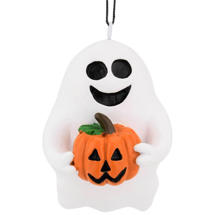 Cute Friendly Ghost with Pumpkin Halloween Ornament for wholesale by Tree Buddees