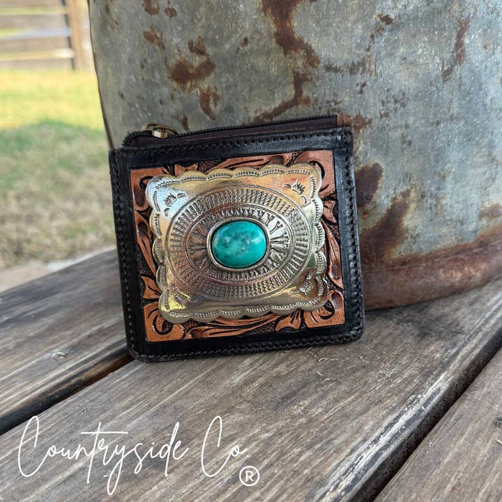 Texas Western Cowhide Bags and More - Wholesale Wallet - Women's - Concho Tooled Leather Small Wallet3