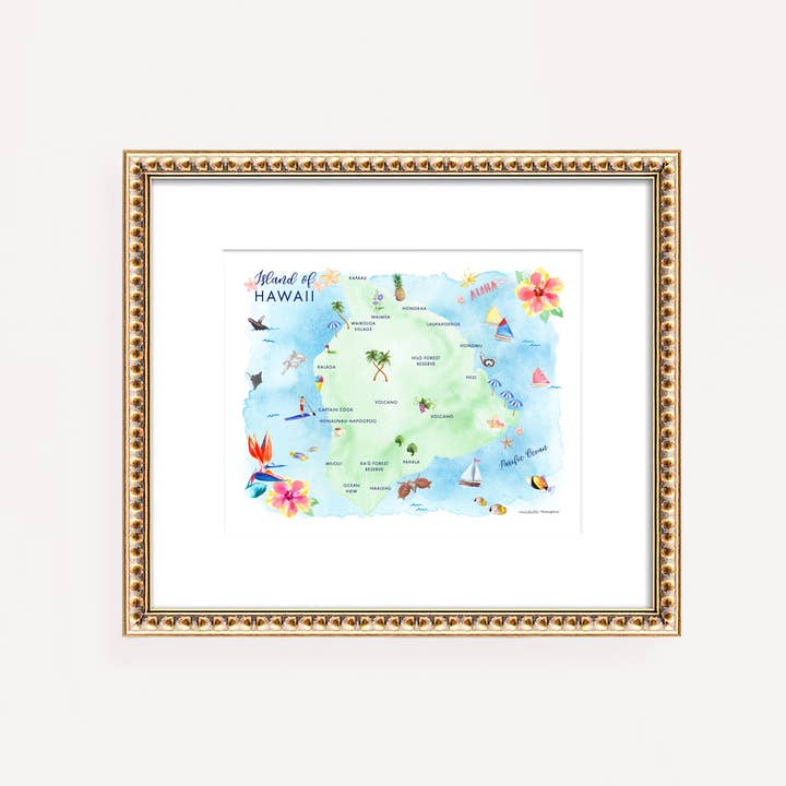 Watercolor Hawaii Island Map Art Print by Michelle Mospens for wholesale by Michelle Mospens