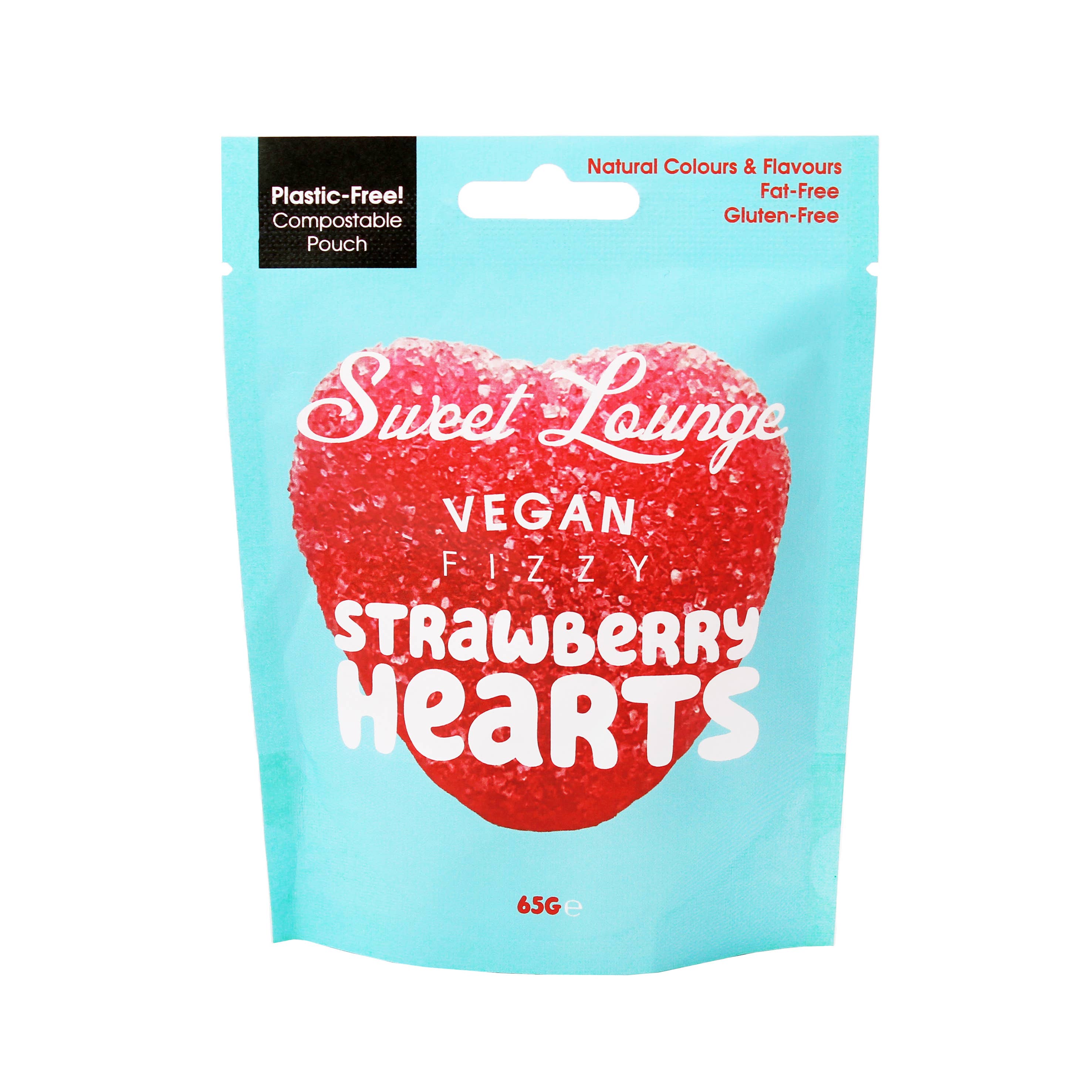 Sweet Lounge - Wholesale Gummy - Vegan Fizzy Strawberry Hearts (zonder plastic) 65 g