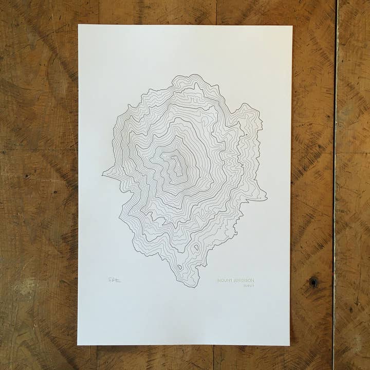 Mount Jefferson Oregon Topographic Map Letterpress Print for wholesale by Green Bird Press