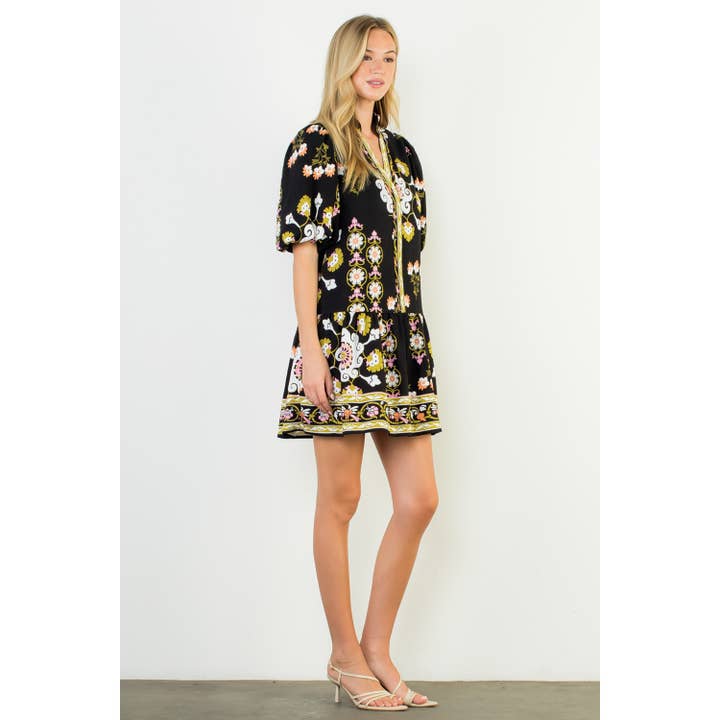 THML – Vestido - Mulher por atacado – Vestido Mini Floral com Decote em V e Mangas Bufantes12