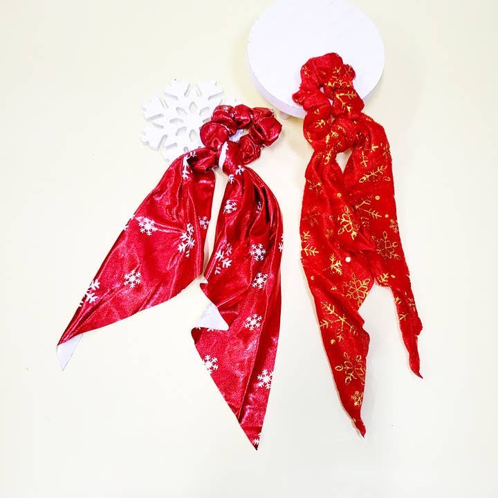 Assorted Color Christmas Silver Snowflake Hair Rope Scrunchie for wholesale on Faire2