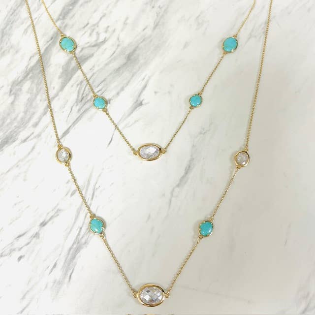 Anita K By Blushing Pink – wholesale Pendant/charm necklace – Gold Layered Necklace with Turquoise & Cubic Zirconia1