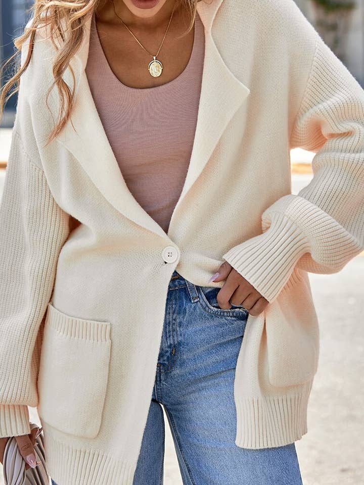 Solid Color Knit Lapel Collar Single Button Sweater Cardigan for wholesale by 1 the Woman