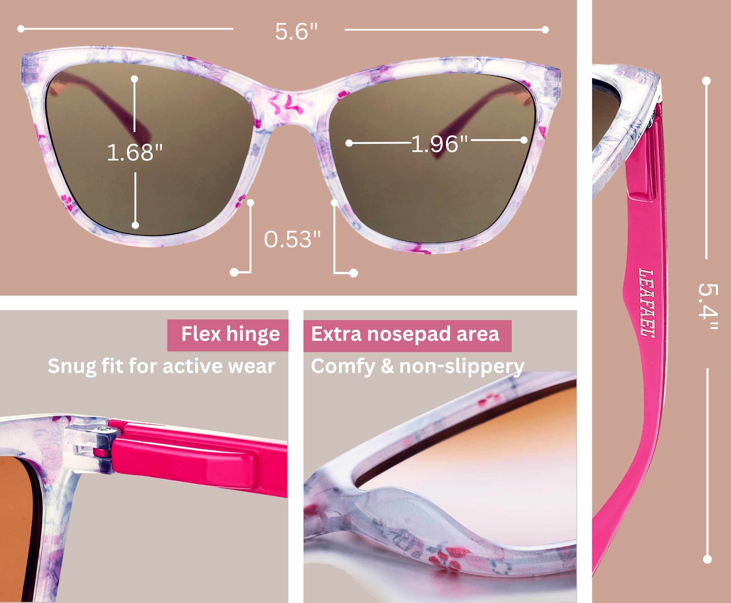 Leafael LLC - Wholesale Sunglasses - Women's - Sunglasses Womens Trendy Retro Floral Design | Polarized Lens UV400 Protection | Classic Cat Eye Frame | Casual & Active Wear2