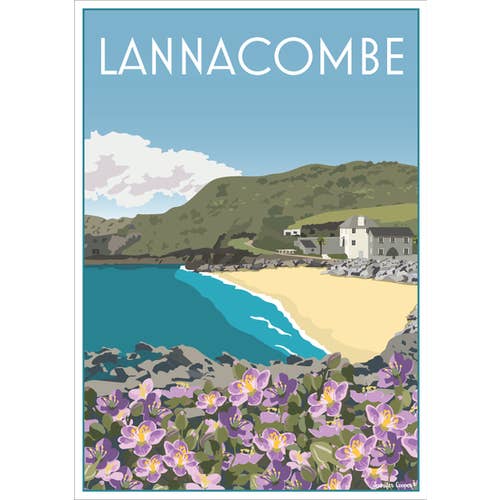 Lannacombe Beach, Devon | Póster de estilo vintage/Art Deco para venta al por mayor de Jennifer Cooper Designs