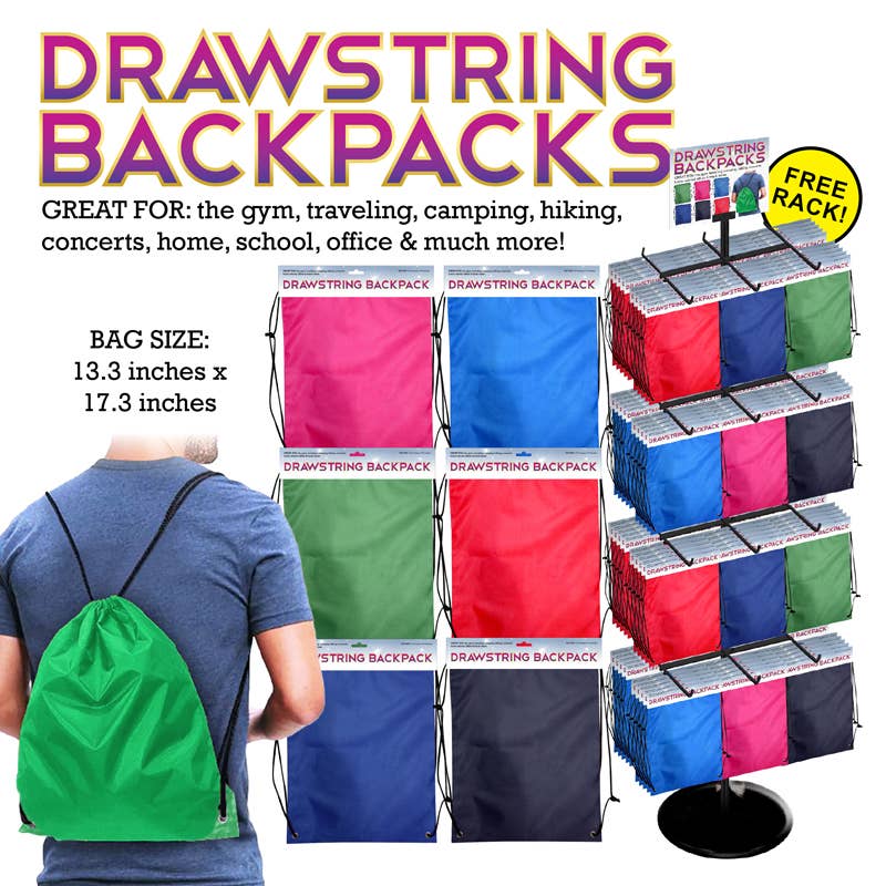 Deluxe Import Trading - Wholesale Drawstring Bag - Unisex - 144pc Draw String Backpack Display0
