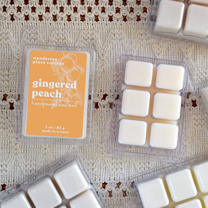 Gingered Peach Wax Melts Clamshell - 3 oz for wholesale by Wandering Pines Cottage