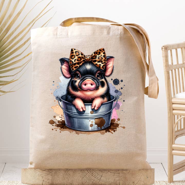 Bolso de lona Baby Pig in a Bucket - Farm Animal para venta al por mayor de Dark Horse Dream Designs LLC